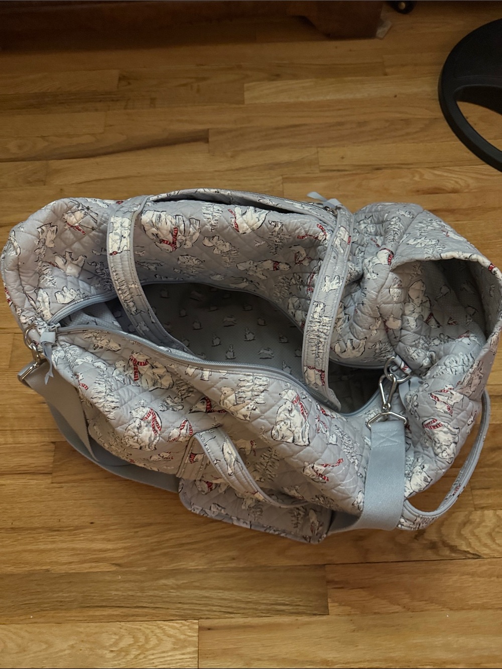 Vera Bradley Light Gray large Quilted Travel Bag with Polar Bear Print